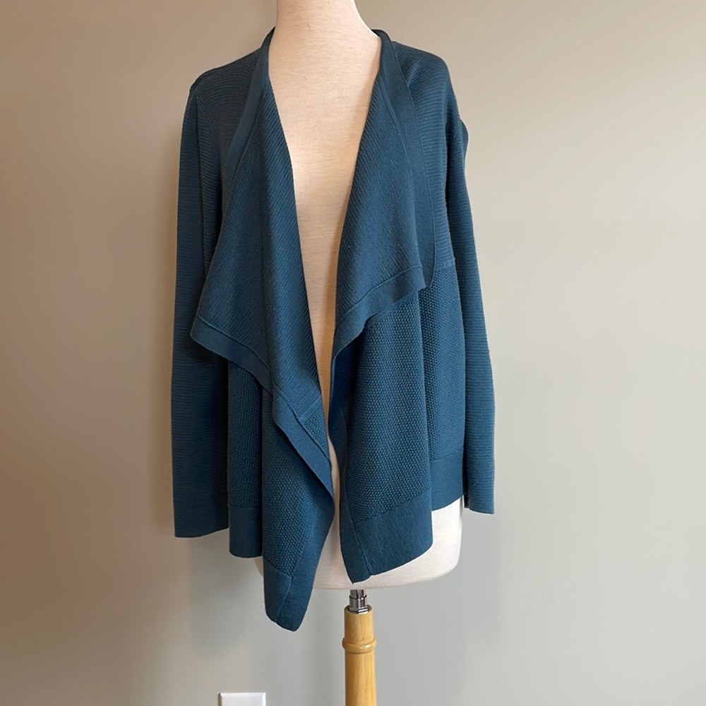 LOFT navy draped open front cardigan